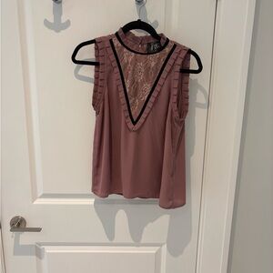 Elegant Pink Lace Trim Sleeveless Top